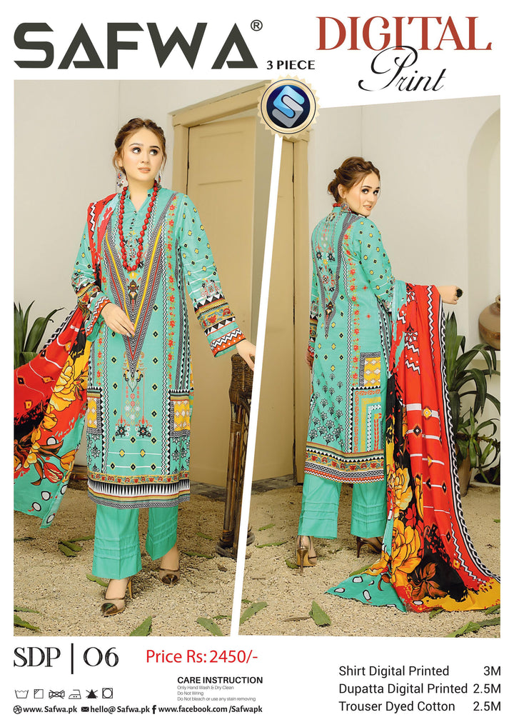 SDP-06 - SAFWA DIGITAL PRINTS 3-PIECE COLLECTION VOL 08 Digital Printed 3-Piece Dress. Dresses | Dress Design | Pakistani Dresses | Online Shopping in Pakistan