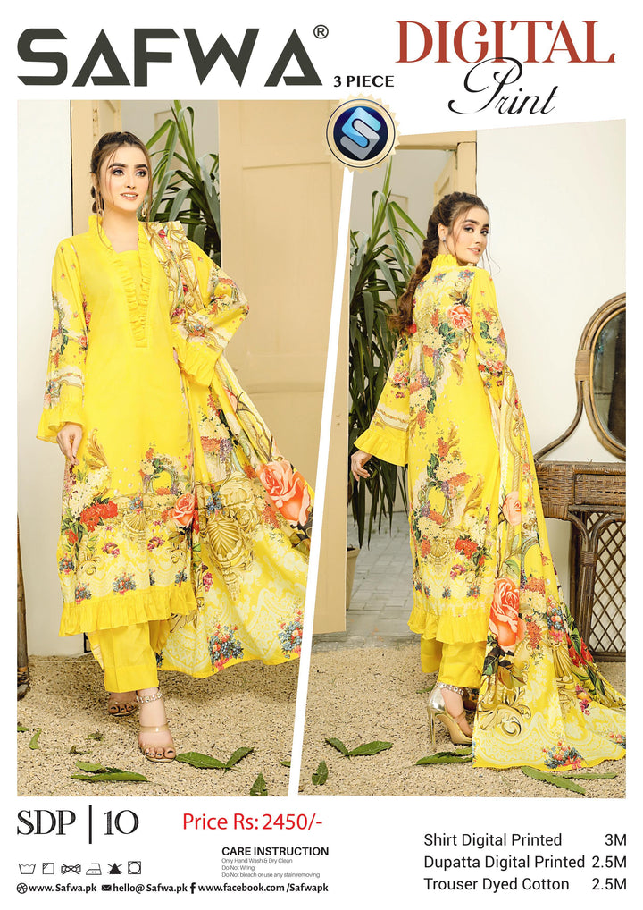 SDP-10 - SAFWA DIGITAL PRINTS 3-PIECE COLLECTION VOL 08 Digital Printed 3-Piece Dress. Dresses | Dress Design | Pakistani Dresses | Online Shopping in Pakistan