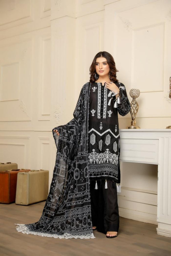 BS-02 - SAFWA BLACK EMBROIDERED 3 PIECE COLLECTION -SHIRT |Trouser |Duptta | SAFWA DRESS DESIGN| DRESSES | PAKISTANI DRESSES| SAFWA | SAFWA Brand | Pakistan online shopping|Designer Dresses