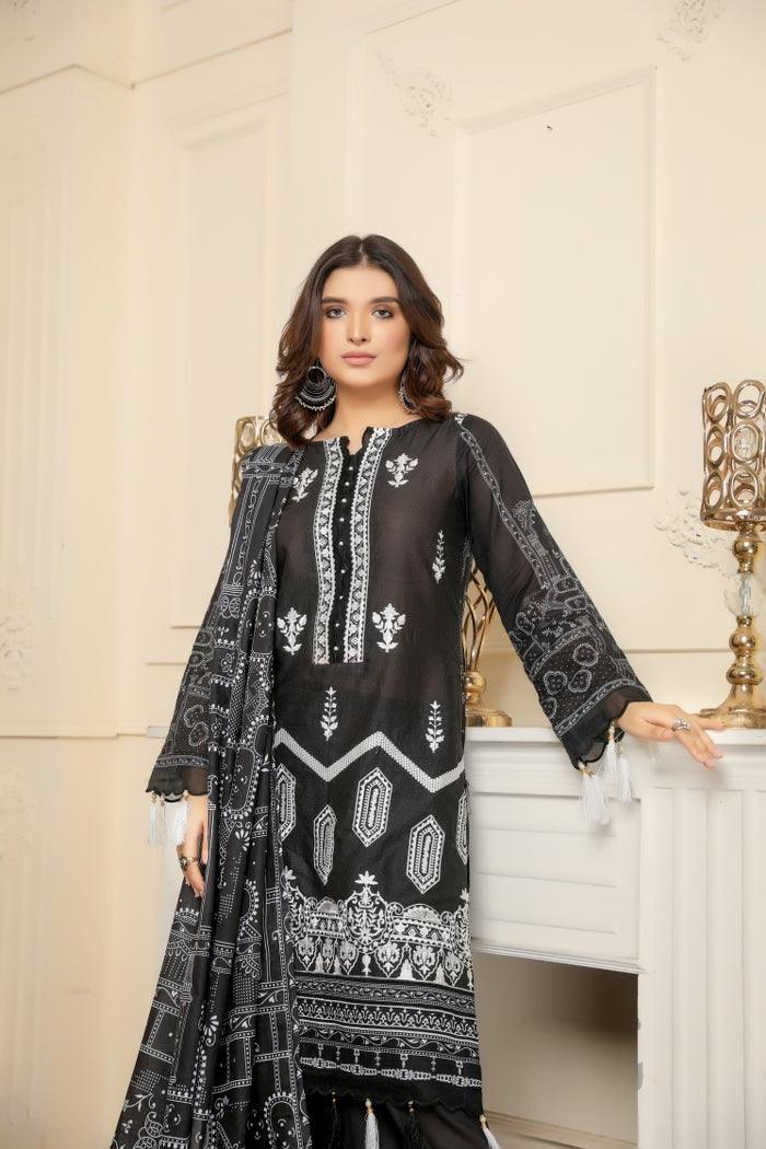 BS-02 - SAFWA BLACK EMBROIDERED 3 PIECE COLLECTION -SHIRT |Trouser |Duptta | SAFWA DRESS DESIGN| DRESSES | PAKISTANI DRESSES| SAFWA | SAFWA Brand | Pakistan online shopping|Designer Dresses