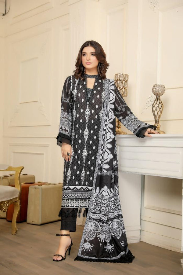 BS-03 - SAFWA BLACK EMBROIDERED 3 PIECE COLLECTION -SHIRT |Trouser |Duptta | SAFWA DRESS DESIGN| DRESSES | PAKISTANI DRESSES| SAFWA | SAFWA Brand | Pakistan online shopping|Designer Dresses