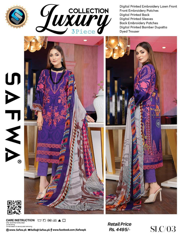 SLC-03 - SAFWA LUXURY 3-PIECE COLLECTION VOL 1 2022 Shop Online | Pakistani Dresses | Dresses |3-Piece Dress