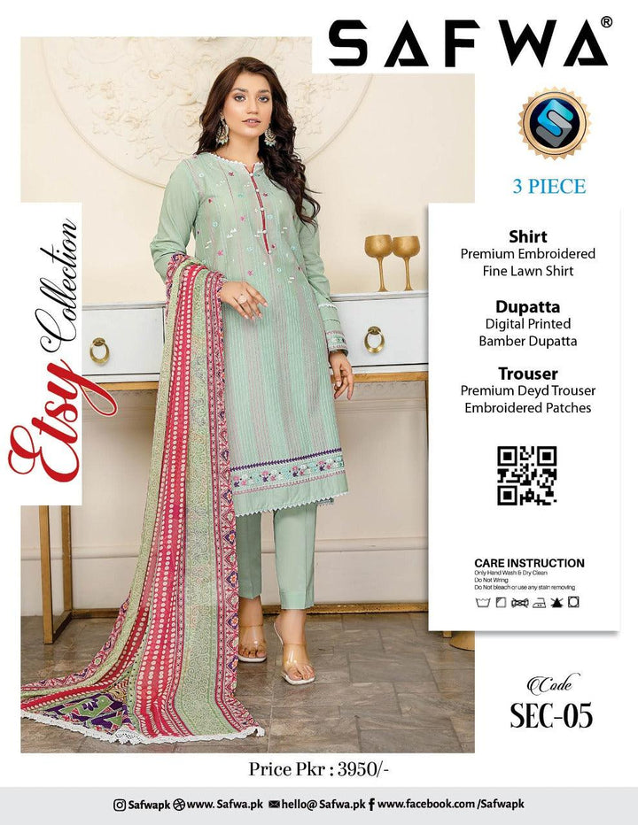 SEC-05 - SAFWA ETSY 3-PIECE EMBROIDERED COLLECTION 2022 Dresses | Dress Design | Shirts | Kurti