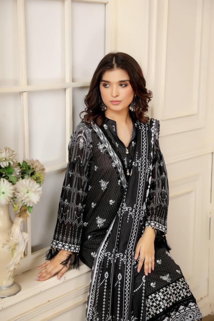 BS-07 - SAFWA BLACK EMBROIDERED 3 PIECE COLLECTION -SHIRT |Trouser |Duptta | SAFWA DRESS DESIGN| DRESSES | PAKISTANI DRESSES| SAFWA | SAFWA Brand | Pakistan online shopping | Designer Dresses