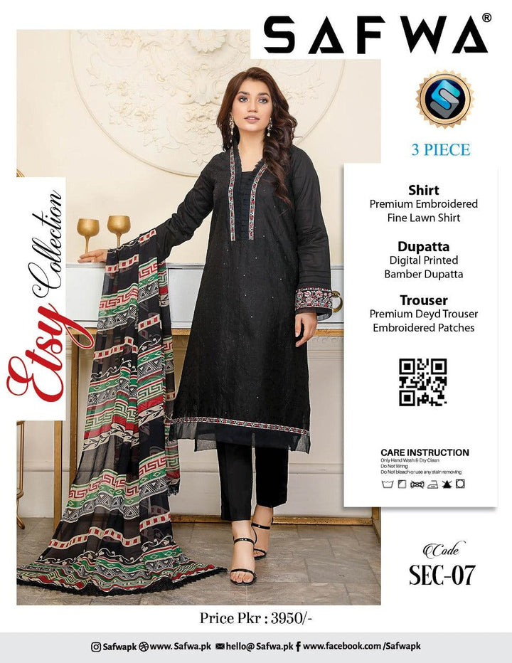 SEC-07 - SAFWA ETSY 3-PIECE EMBROIDERED COLLECTION 2022 Dresses | Dress Design | Shirts | Kurti