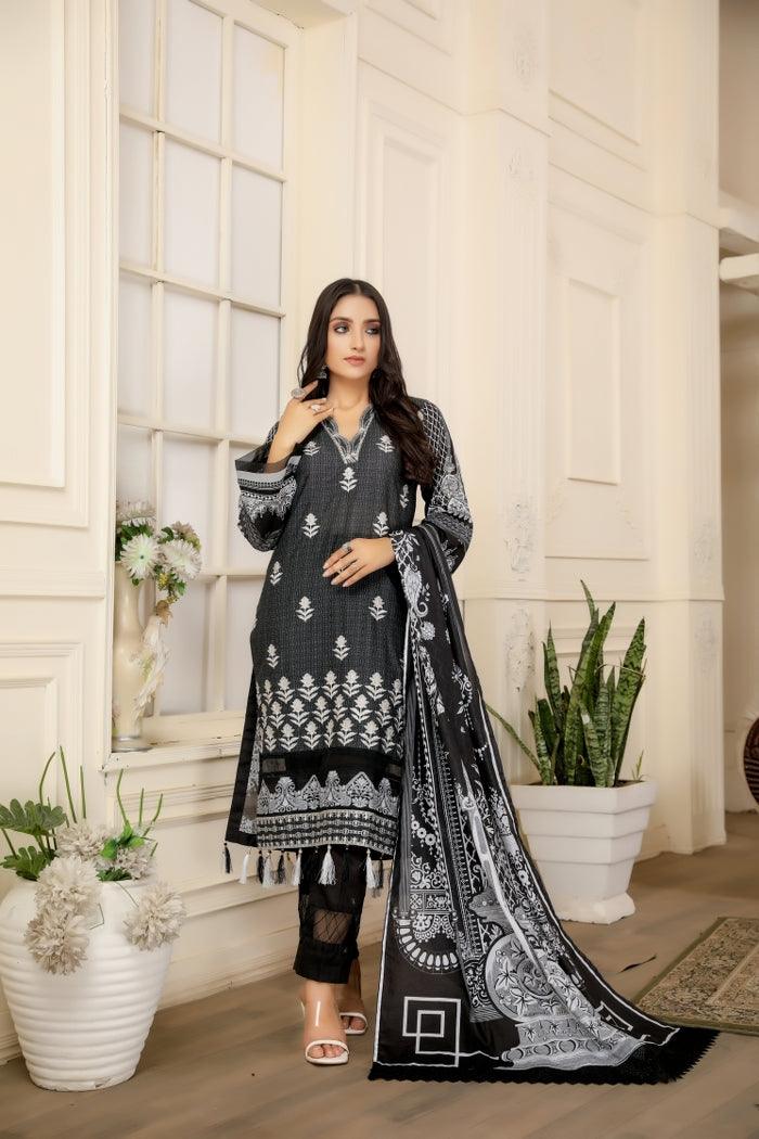 BS-08 - SAFWA BLACK EMBROIDERED 3 PIECE COLLECTION -SHIRT |Trouser |Duptta | SAFWA DRESS DESIGN| DRESSES | PAKISTANI DRESSES| SAFWA | SAFWA Brand | Pakistan online shopping | Designer Dresses
