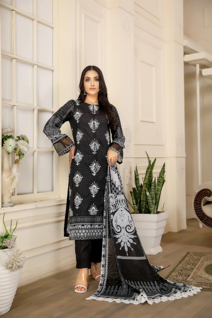 BS-10 - SAFWA BLACK EMBROIDERED 3 PIECE COLLECTION -SHIRT |Trouser |Duptta | SAFWA DRESS DESIGN| DRESSES | PAKISTANI DRESSES| SAFWA | SAFWA Brand | Pakistan online shopping | Designer Dresses