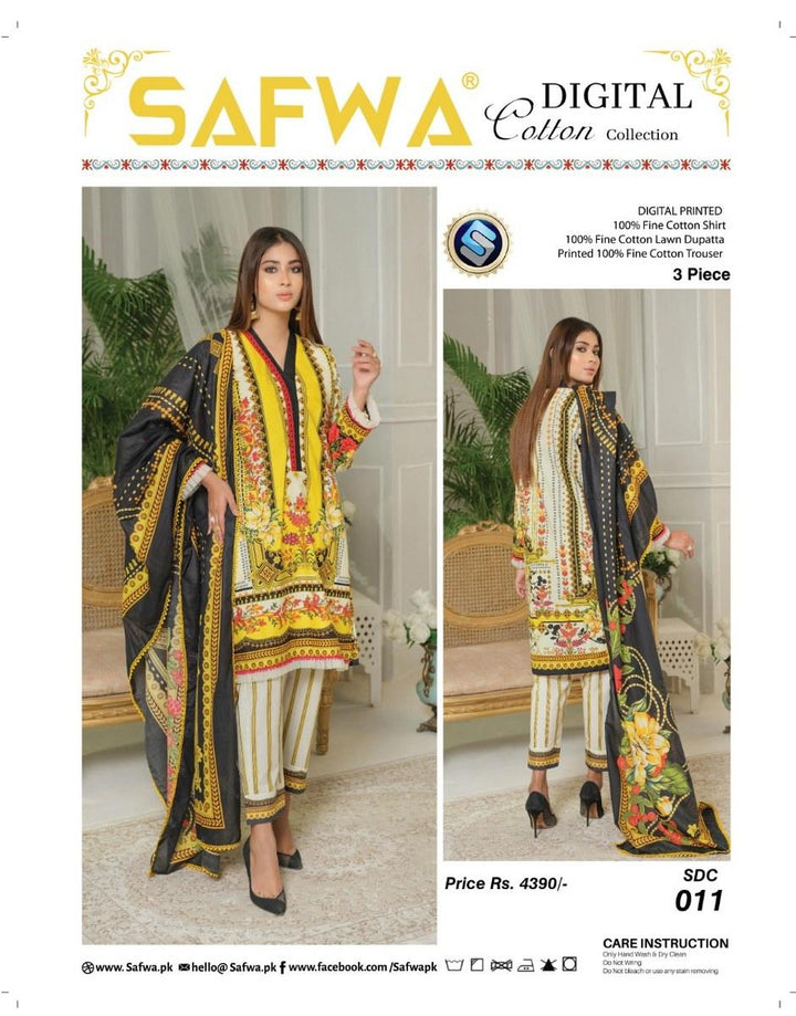 SDC-011 - SAFWA DIGITAL PRINTED 3-PIECE COTTON COLLECTION Vol 2 2021Dresses | Dress Design | Shirts | Kurti