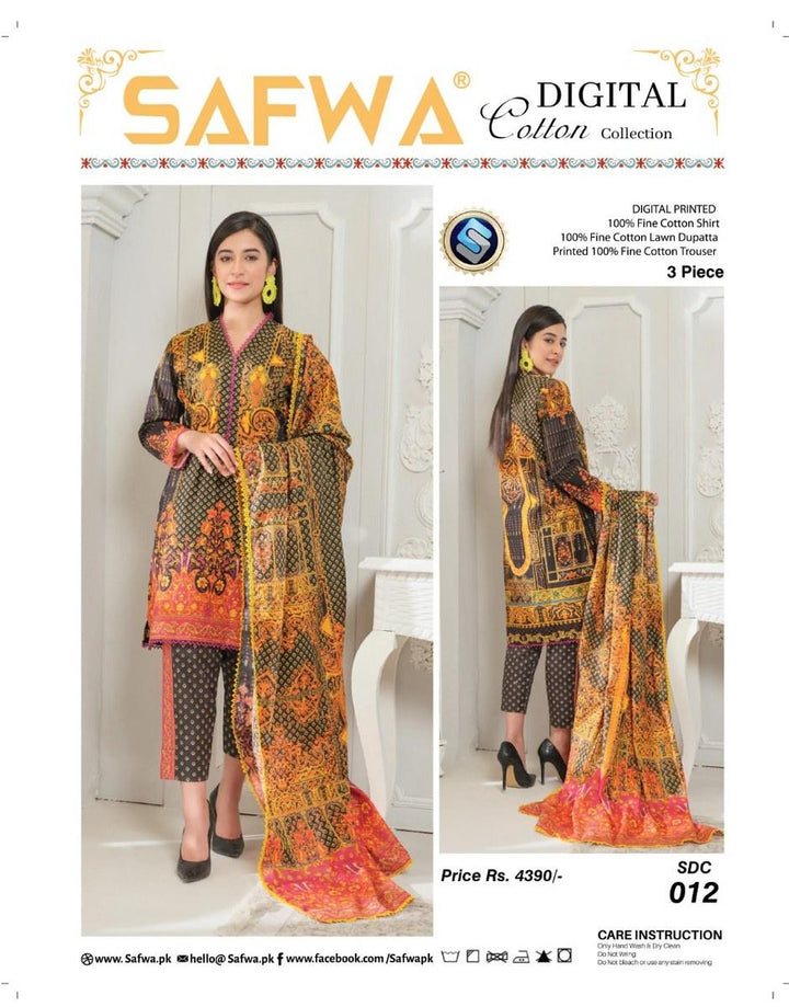 SDC-012 - SAFWA DIGITAL PRINTED 3-PIECE COTTON COLLECTION Vol 2 2021Dresses | Dress Design | Shirts | Kurti