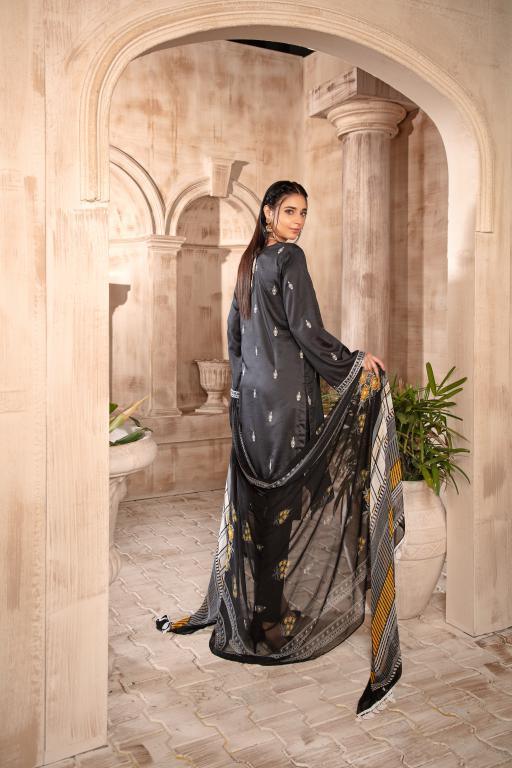 T-13 - SAFWA EMBROIDERED COTTON SATIN 3 PIECE COLLECTION -SHIRT Trouser and Duptta | SAFWA DRESS DESIGN| DRESSES | PAKISTANI DRESSES| SAFWA -SAFWA Brand Pakistan online shopping for Designer
