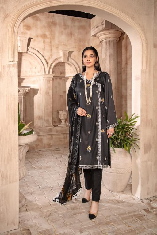 T-13 - SAFWA EMBROIDERED COTTON SATIN 3 PIECE COLLECTION -SHIRT Trouser and Duptta | SAFWA DRESS DESIGN| DRESSES | PAKISTANI DRESSES| SAFWA -SAFWA Brand Pakistan online shopping for Designer