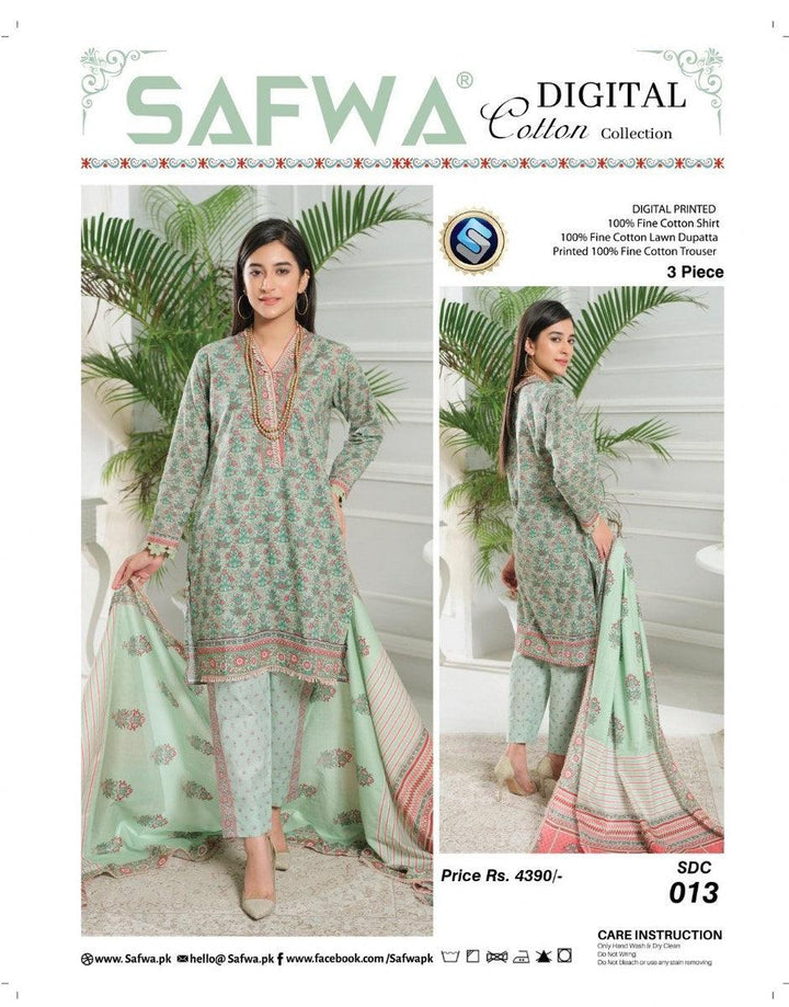 SDC-013 - SAFWA DIGITAL PRINTED 3-PIECE COTTON COLLECTION Vol 2 2021 Dresses | Dress Design | Shirts | Kurti