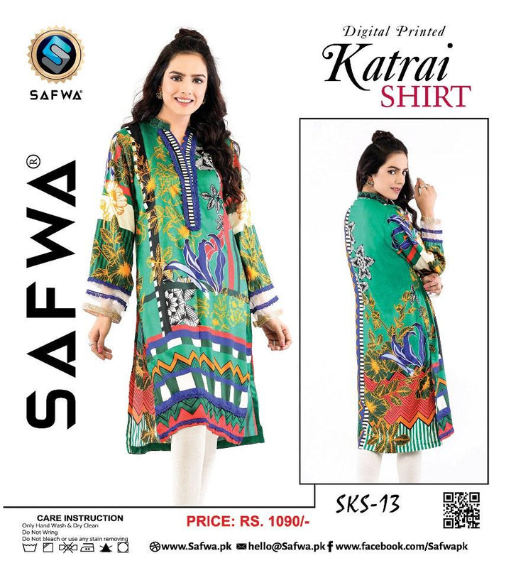 SKS-13 - SAFWA DIGITAL PRINTED KATRAI KURTI COLLECTION 2021  SAFWA | Dresses | Pakistani Dresses | Dress Design