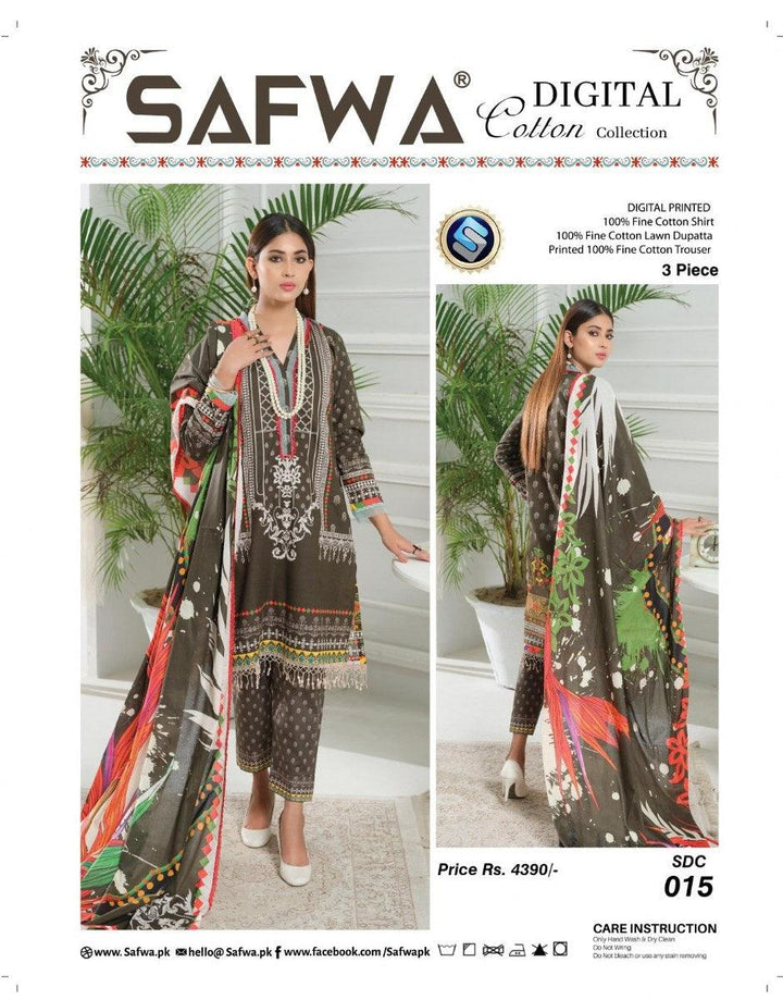 SDC-015 - SAFWA DIGITAL PRINTED 3-PIECE COTTON COLLECTION Vol 2 2021 Dresses | Dress Design | Shirts | Kurti