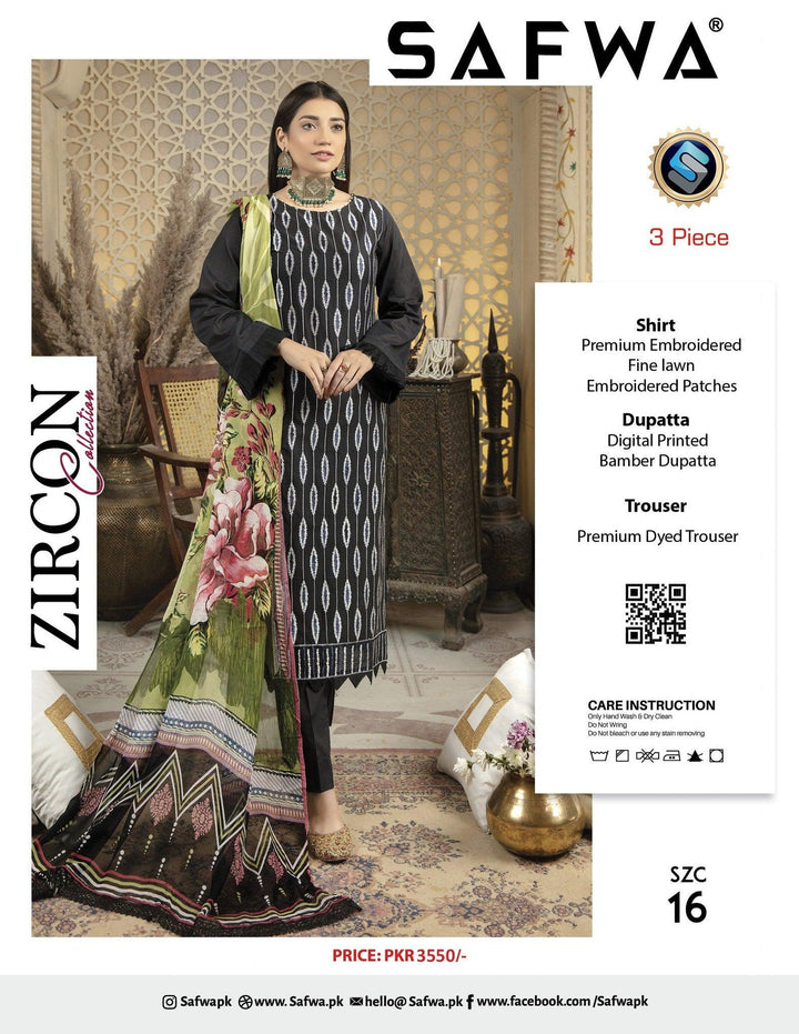 SZC-16 - SAFWA ZIRCON EMBROIDERED COLLECTION VOL 01 SAFWA| SAFWA 3-PIECE | SAFWA Embroidered Collection | Dresses | Dress Design | Shirts | Kurti