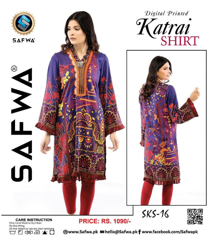 SKS-16 - SAFWA DIGITAL PRINTED KATRAI KURTI COLLECTION 2021  SAFWA | Dresses | Pakistani Dresses | Dress Design