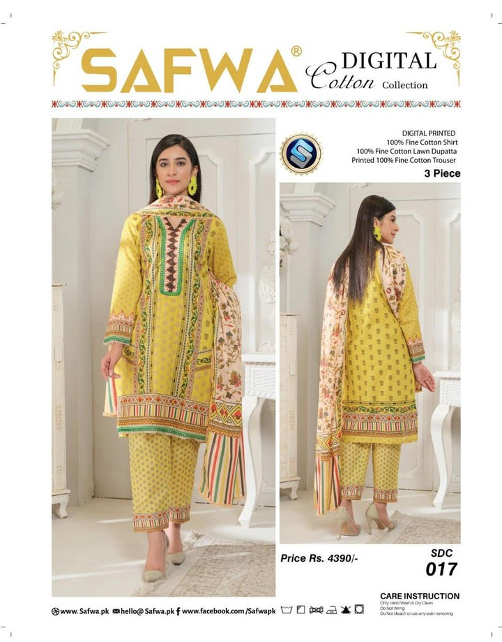 SDC-017 - SAFWA DIGITAL PRINTED 3-PIECE COTTON COLLECTION Vol 2 2021 Dresses | Dress Design | Shirts | Kurti
