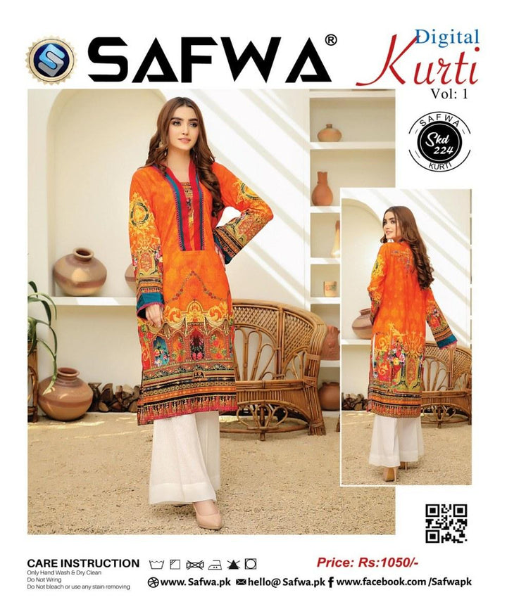 SKD 224 - SAFWA DIGITAL COTTON KURTI  VOL 1 2021  Designer KURTI| SAFWA| DRESS| DESIGN| DRESSES| PAKISTANI DRESSES