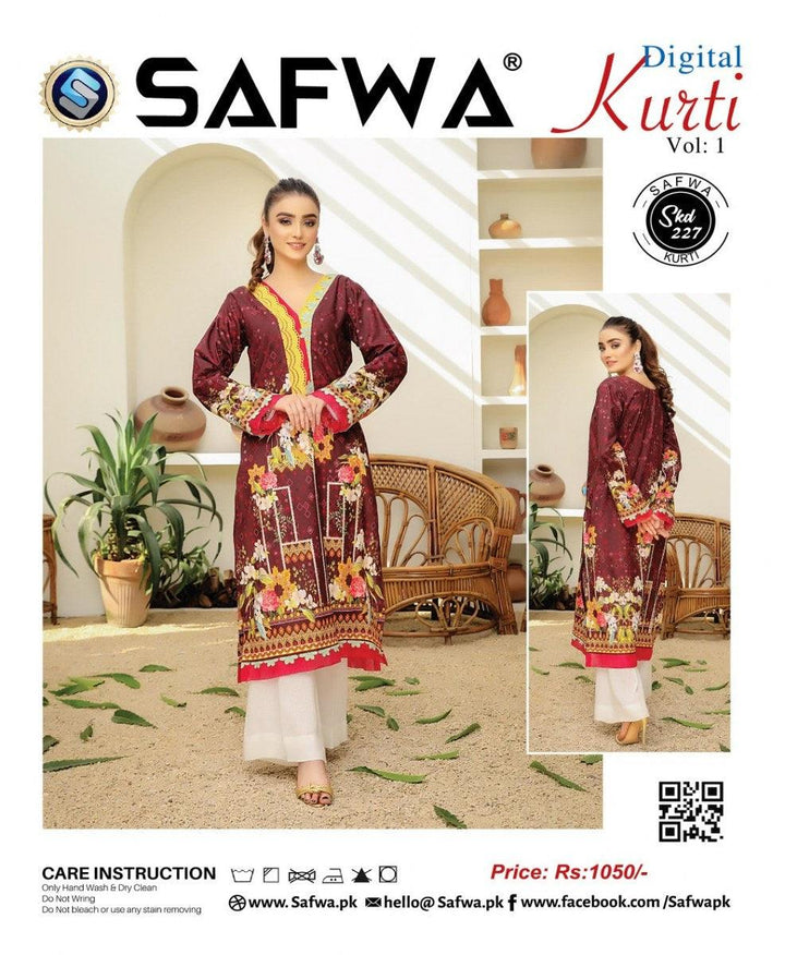 SKD 227 - SAFWA DIGITAL COTTON KURTI  VOL 1 2021  Designer KURTI| SAFWA| DRESS| DESIGN| DRESSES| PAKISTANI DRESSES