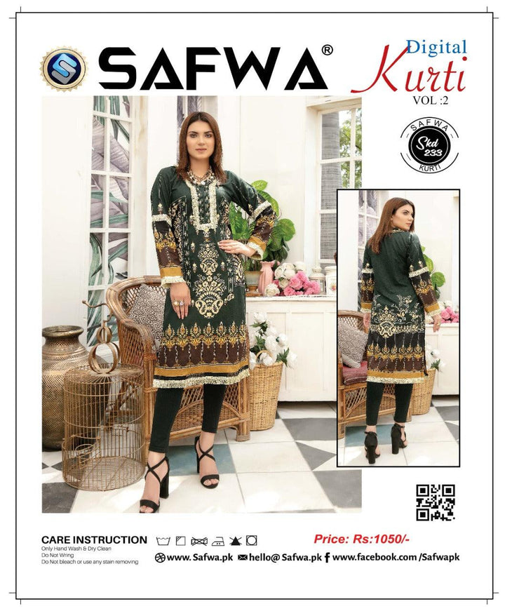 SKD 233 - SAFWA DIGITAL COTTON KURTI VOL 2 2022 Designer KURTI| SAFWA| DRESS| DESIGN| DRESSES| PAKISTANI DRESSES