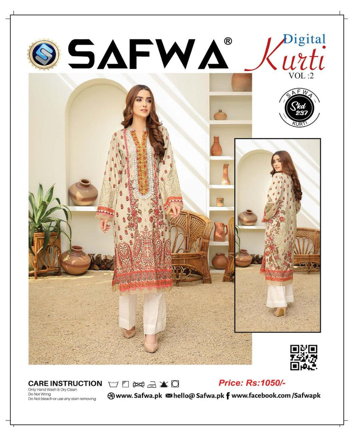 SKD 237 - SAFWA DIGITAL COTTON KURTI VOL 2 2022 Designer KURTI| SAFWA| DRESS| DESIGN| DRESSES| PAKISTANI DRESSES