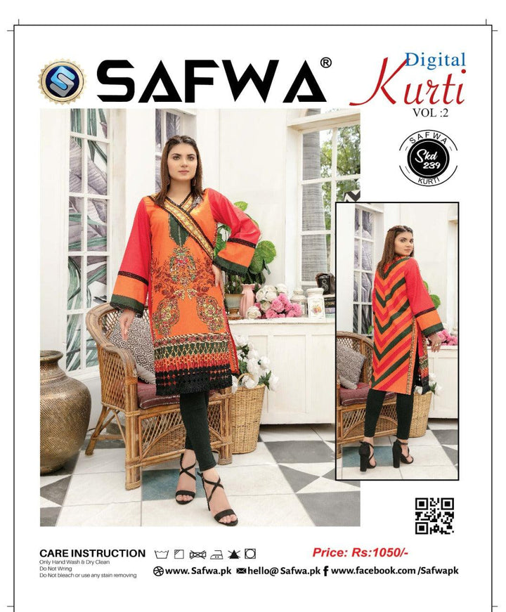 SKD 239 - SAFWA DIGITAL COTTON KURTI VOL 2 2022 Designer KURTI| SAFWA| DRESS| DESIGN| DRESSES| PAKISTANI DRESSES