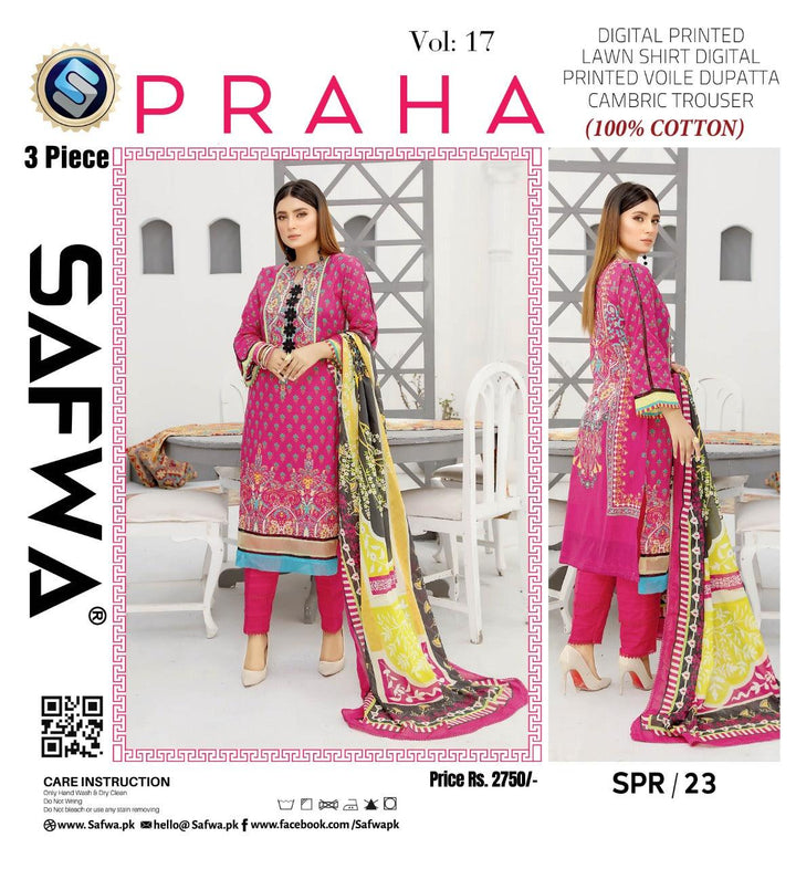 SPR-23 - SAFWA PRAHA COLLECTION 3 PIECE SUIT 2021 - Three Piece Suit-SAFWA -SAFWA Brand Pakistan online shopping for Designer Dresses| SAFWA| DRESS| DESIGN| DRESSES| PAKISTANI DRESSES