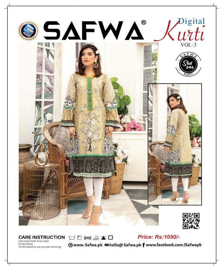 SKD 246 - SAFWA DIGITAL COTTON KURTI VOL 3 2022 Designer KURTI| SAFWA| DRESS| DESIGN| DRESSES| PAKISTANI DRESSES