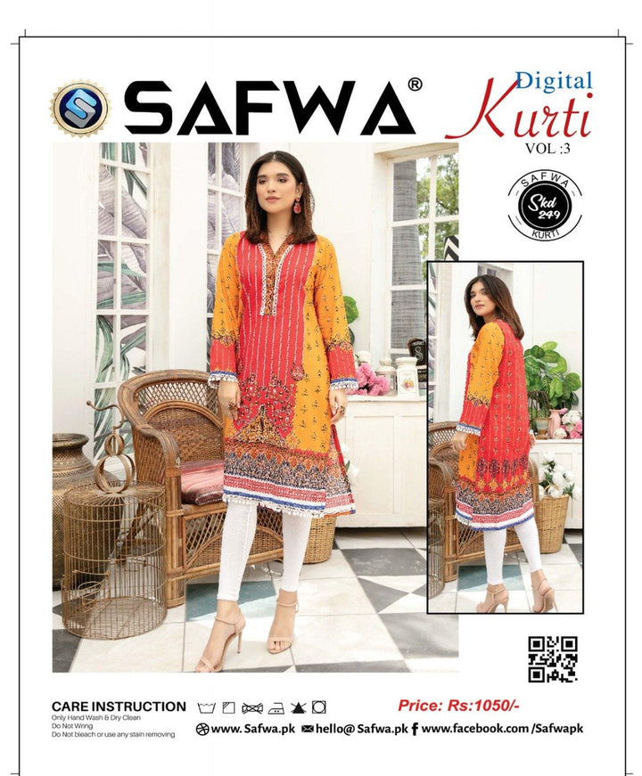 SKD 249 - SAFWA DIGITAL COTTON KURTI VOL 3 2022 Designer KURTI| SAFWA| DRESS| DESIGN| DRESSES| PAKISTANI DRESSES