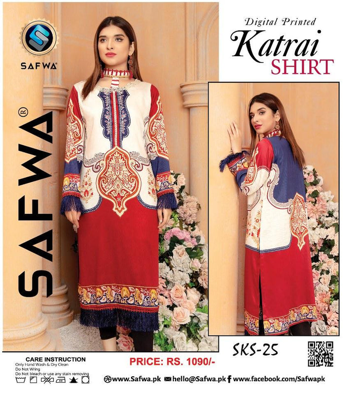 SKS-25 - SAFWA DIGITAL PRINTED KATRAI KURTI COLLECTION 2021 SAFWA | Dresses | Pakistani Dresses | Dress Design