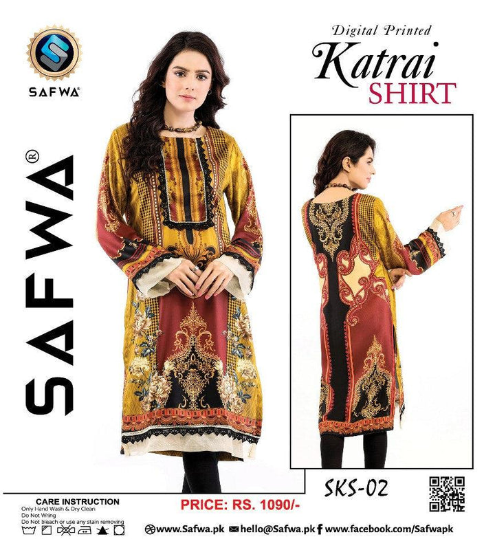 SKS-02 - SAFWA DIGITAL PRINTED KATRAI KURTI COLLECTION 2021  SAFWA | Dresses | Pakistani Dresses | Dress Design