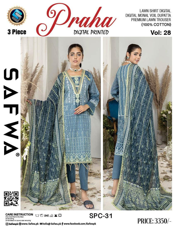 SPC-31 - SAFWA PRAHA COLLECTION 3 PIECE SUIT - Three Piece Suit-SAFWA -SAFWA Brand Pakistan online shopping for Designer Dresses | SAFWA | DRESS | DESIGN | DRESSES | PAKISTANI DRESSES
