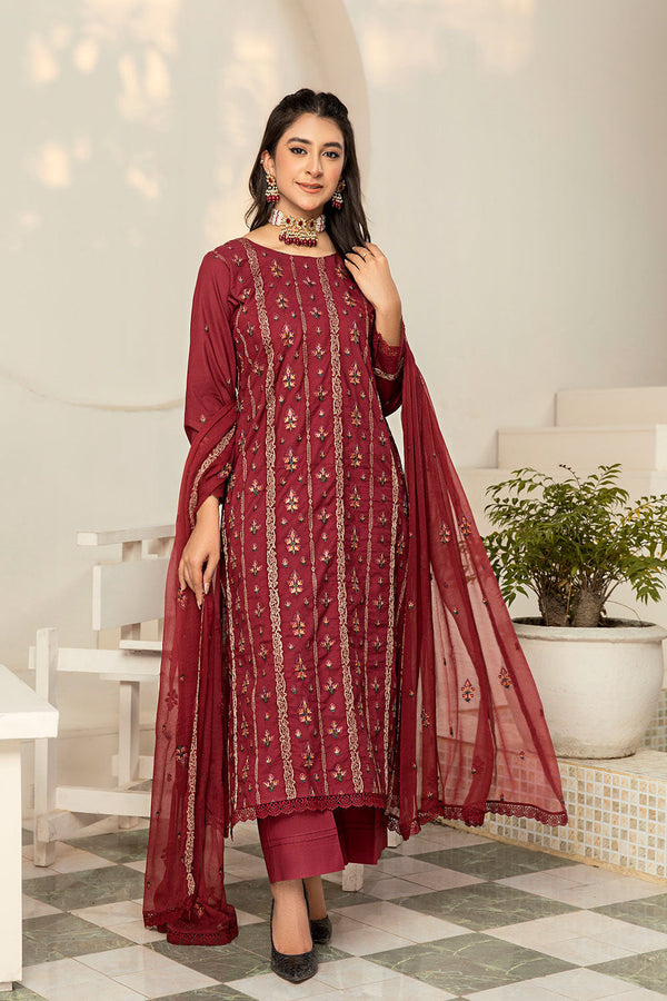 GSC-07 - SAFWA GARNET 3-PIECE EMBROIDERED COLLECTION VOL 01