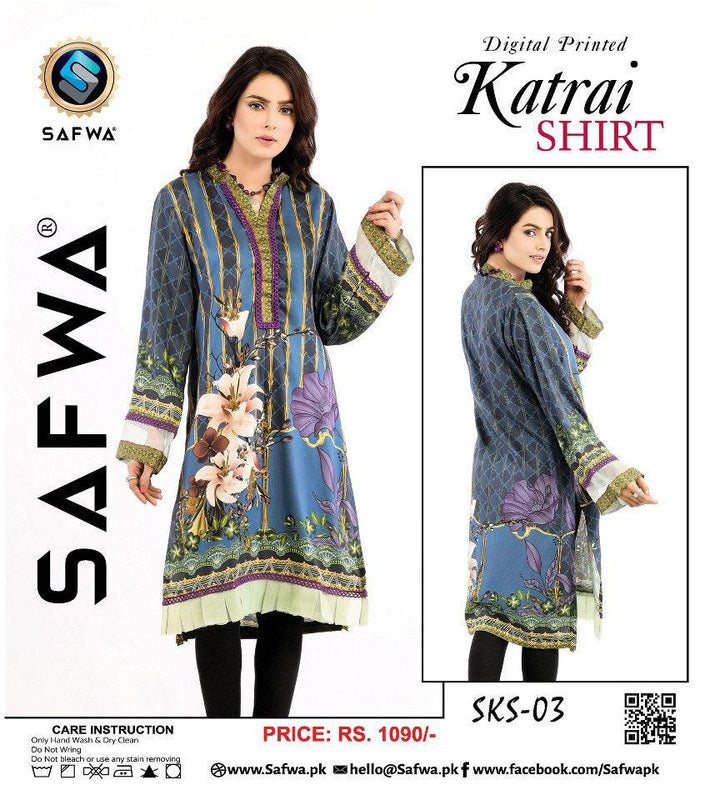 SKS-03 - SAFWA DIGITAL PRINTED KATRAI KURTI COLLECTION 2021  SAFWA | Dresses | Pakistani Dresses | Dress Design