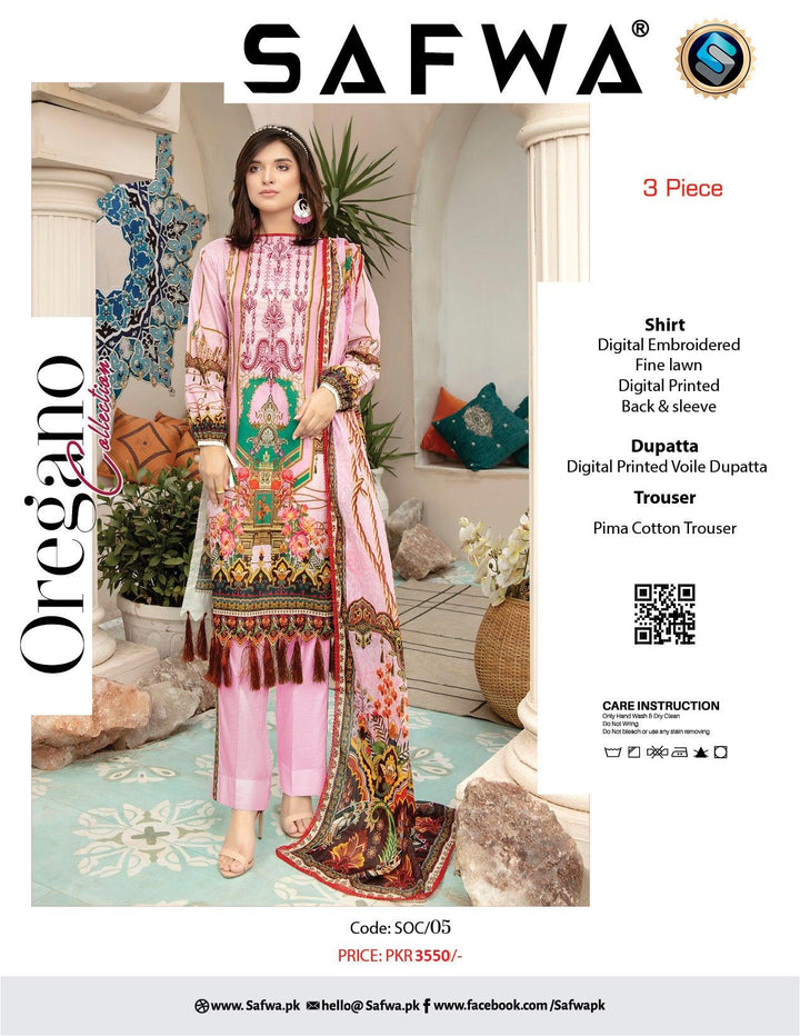 SOC-05 - SAFWA OREGANO EMBROIDERED COLLECTION VOL 01 2022 Dresses | Dress Design | Pakistani Dresses | Online Shopping in Pakistan