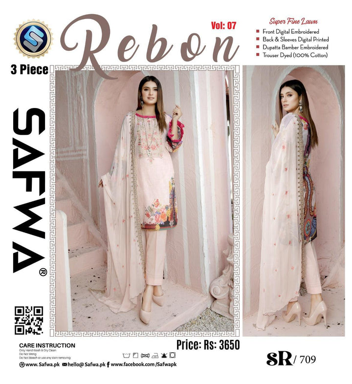 SRC-709 - SAFWA REBON EMBROIDERED LAWN-3 PIECE COLLECTION -SHIRT Trouser and Duptta |SAFWA DRESS DESIGN| DRESSES | PAKISTANI DRESSES | SAFWA -SAFWA Brand Pakistan online shopping for Designer Dresses