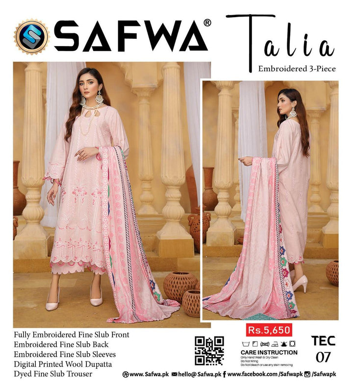 TEC-07 - SAFWA TALIA EMBROIDERED KHADDAR 3-PIECE COLLECTION SAFWA | Dresses | Pakistani Dresses | Dress Design