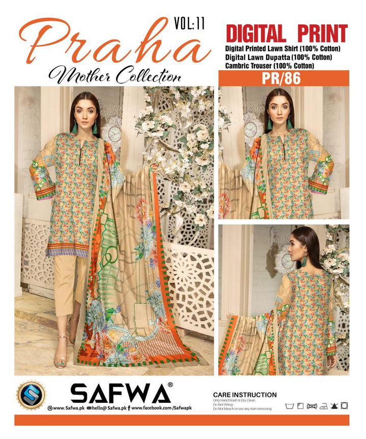 PR-86 - SAFWA PRAHA COLLECTION 3 PIECE SUIT 2020 - Three Piece Suit-SAFWA -SAFWA Brand Pakistan online shopping for Designer Dresses| SAFWA| DRESS| DESIGN| DRESSES| PAKISTANI DRESSES