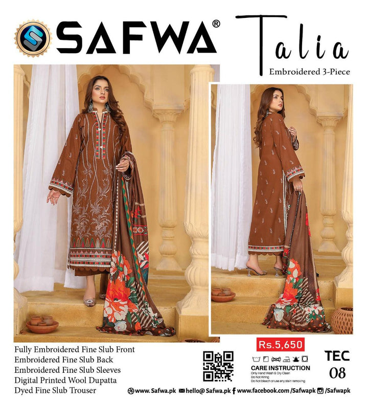 TEC-08 - SAFWA TALIA EMBROIDERED KHADDAR 3-PIECE COLLECTION SAFWA | Dresses | Pakistani Dresses | Dress Design