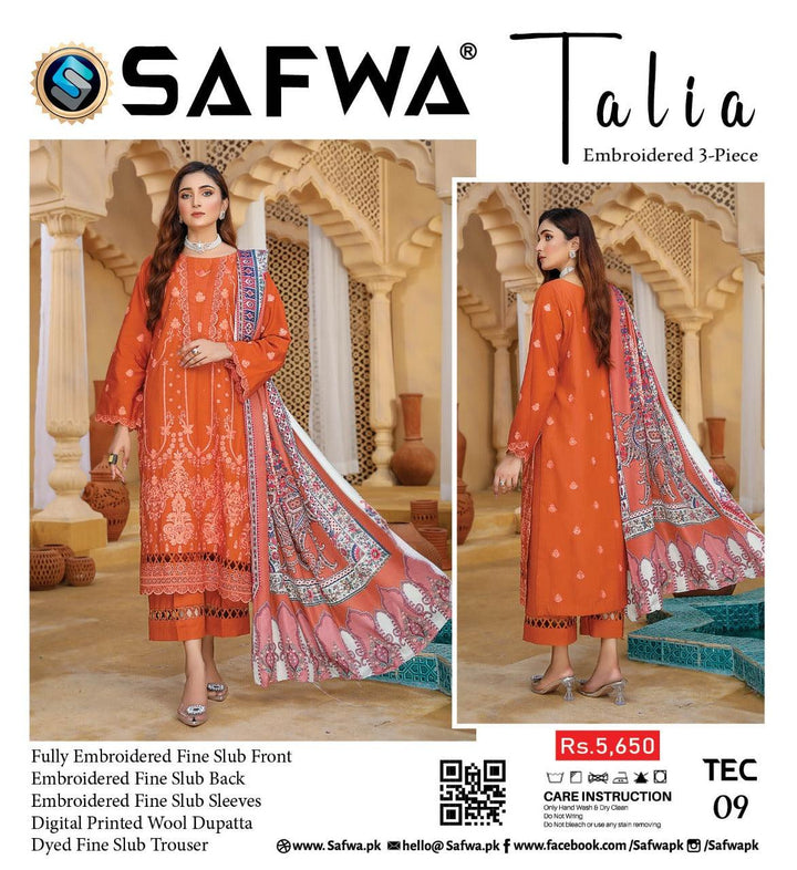 TEC-09 - SAFWA TALIA EMBROIDERED KHADDAR 3-PIECE COLLECTION SAFWA | Dresses | Pakistani Dresses | Dress Design