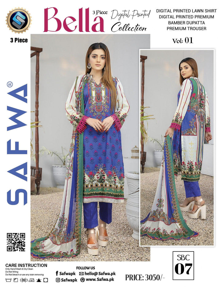 SBC-07 - BELLA COLLECTION VOL 1 3-PIECE SUIT 2022 - Three Piece Suit-SAFWA -SAFWA Brand Pakistan online shopping for Designer Dresses