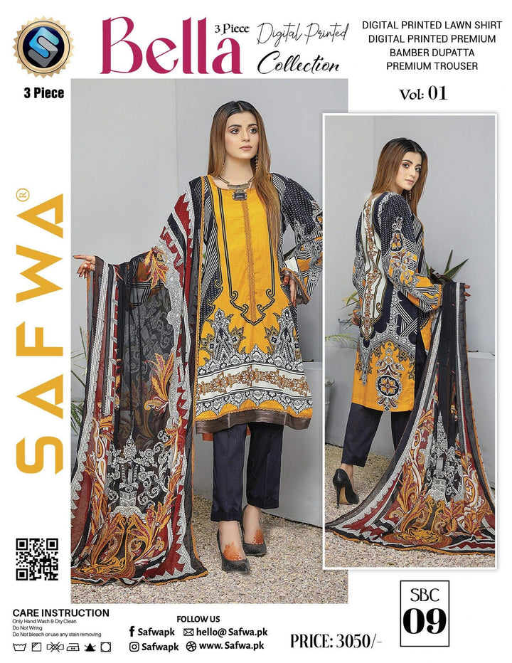 SBC-09 - BELLA COLLECTION VOL 1 3-PIECE SUIT 2022 - Three Piece Suit-SAFWA -SAFWA Brand Pakistan online shopping for Designer Dresses