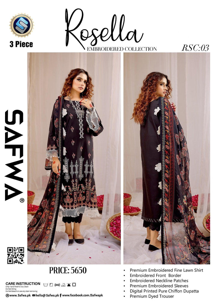 RSC-03 - SAFWA ROSELLA 3-PIECE COLLECTION VOL Embroidered Dress | 1 Shop Online | Pakistani Dresses | Dresses