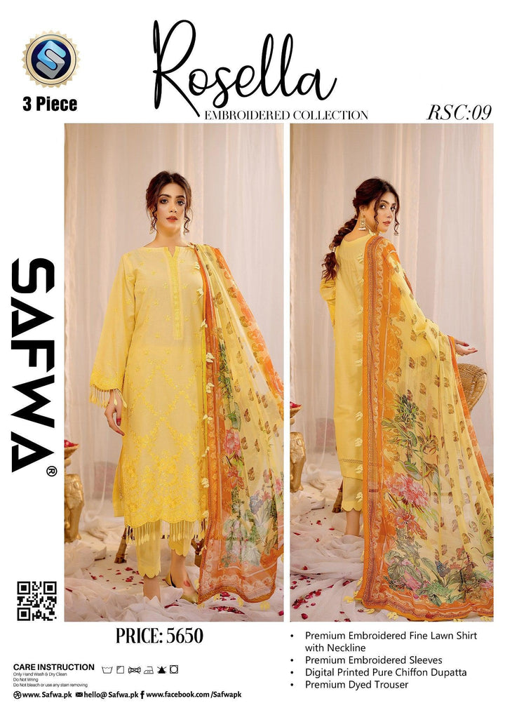 RSC-09 - SAFWA ROSELLA 3-PIECE COLLECTION VOL Embroidered Dress | 1 Shop Online | Pakistani Dresses | Dresses