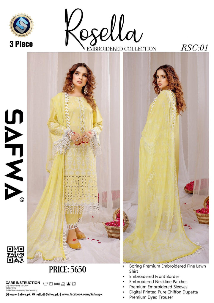 RSC-01 - SAFWA ROSELLA 3-PIECE COLLECTION VOL Embroidered Dress | 1 Shop Online | Pakistani Dresses | Dresses