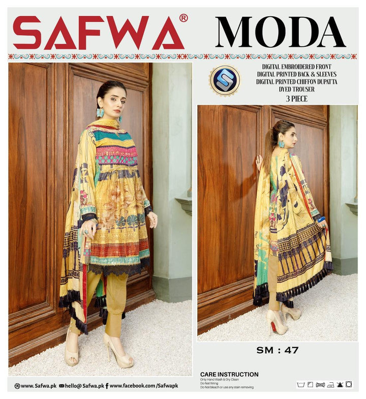 SM-47 - SAFWA EMBROIDERED 3-PIECE MODA COLLECTION 2021 -| SAFWA DRESS DESIGN | DRESSES | PAKISTANI DRESSES | SAFWA BRAND Pakistani online shopping for Designer Dresses
