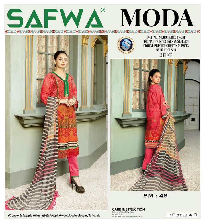 SM-48 - SAFWA EMBROIDERED 3-PIECE MODA COLLECTION 2021 -| SAFWA DRESS DESIGN | DRESSES | PAKISTANI DRESSES | SAFWA BRAND Pakistani online shopping for Designer Dresses