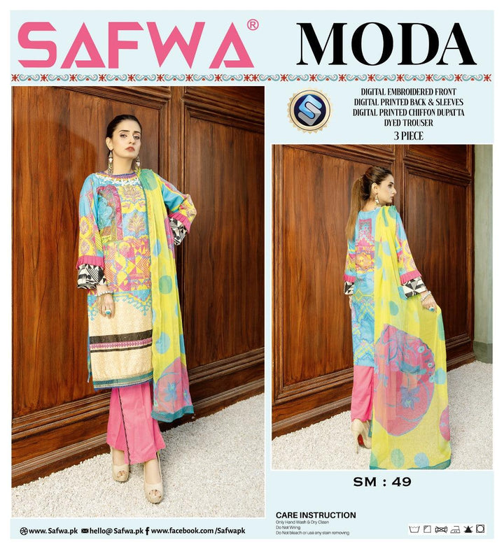 SM-49 - SAFWA EMBROIDERED 3-PIECE MODA COLLECTION 2021 -| SAFWA DRESS DESIGN | DRESSES | PAKISTANI DRESSES | SAFWA BRAND Pakistani online shopping for Designer Dresses