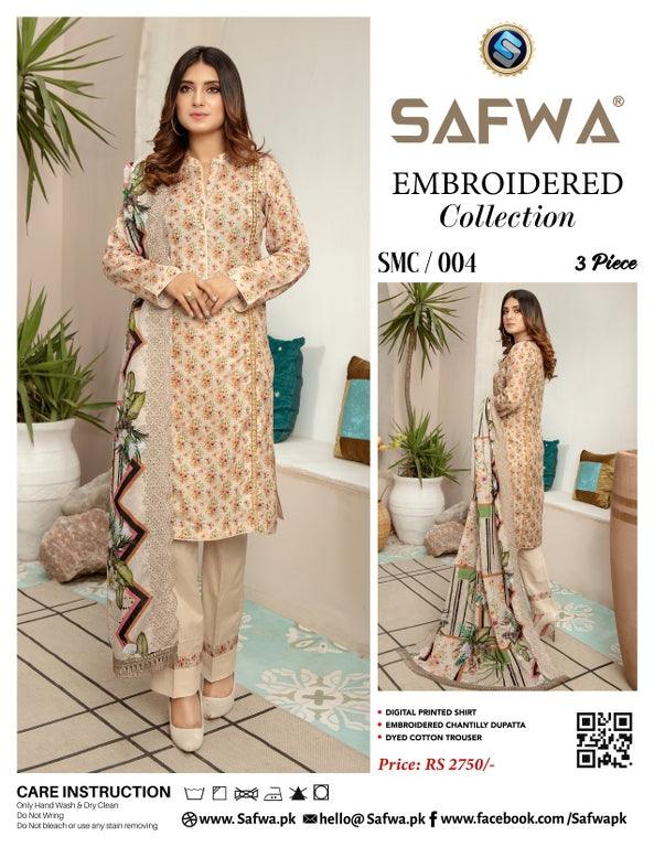 SMC-004 - SAFWA EMBROIDERD PRINTS 3-PIECE LAWN COLLECTION VOL  1 2021 Three Piece Suit- SAFWA Brand Pakistan online shopping for Designer Dresses
