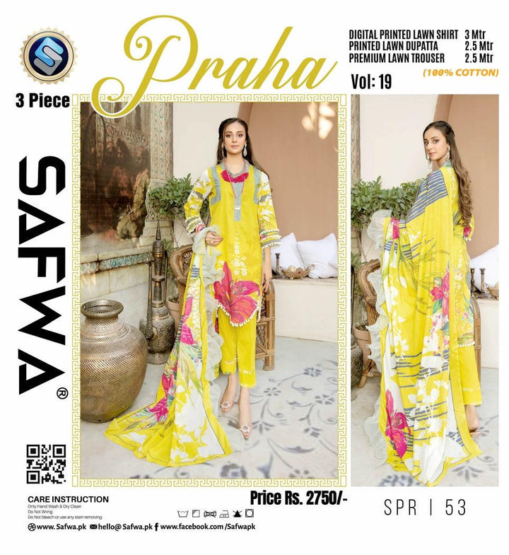 SPR-53 - SAFWA PRAHA COLLECTION 3 PIECE SUIT 2021 - Three Piece Suit-SAFWA -SAFWA Brand Pakistan online shopping for Designer Dresses| SAFWA| DRESS| DESIGN| DRESSES| PAKISTANI DRESSES